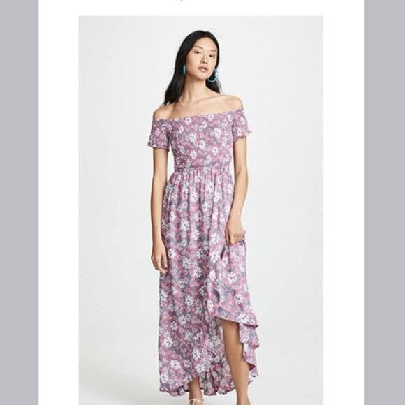 TIARE HAWAII Cheyenne Pink Floral Smocked Midi Maxi Off Shoulder Dress Shopbop - Picture 1 of 3